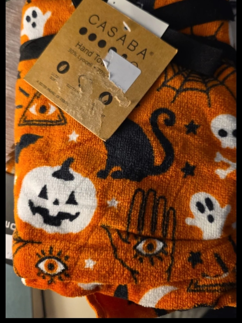 Casaba  Orange & Black Halloween  Hand Towels